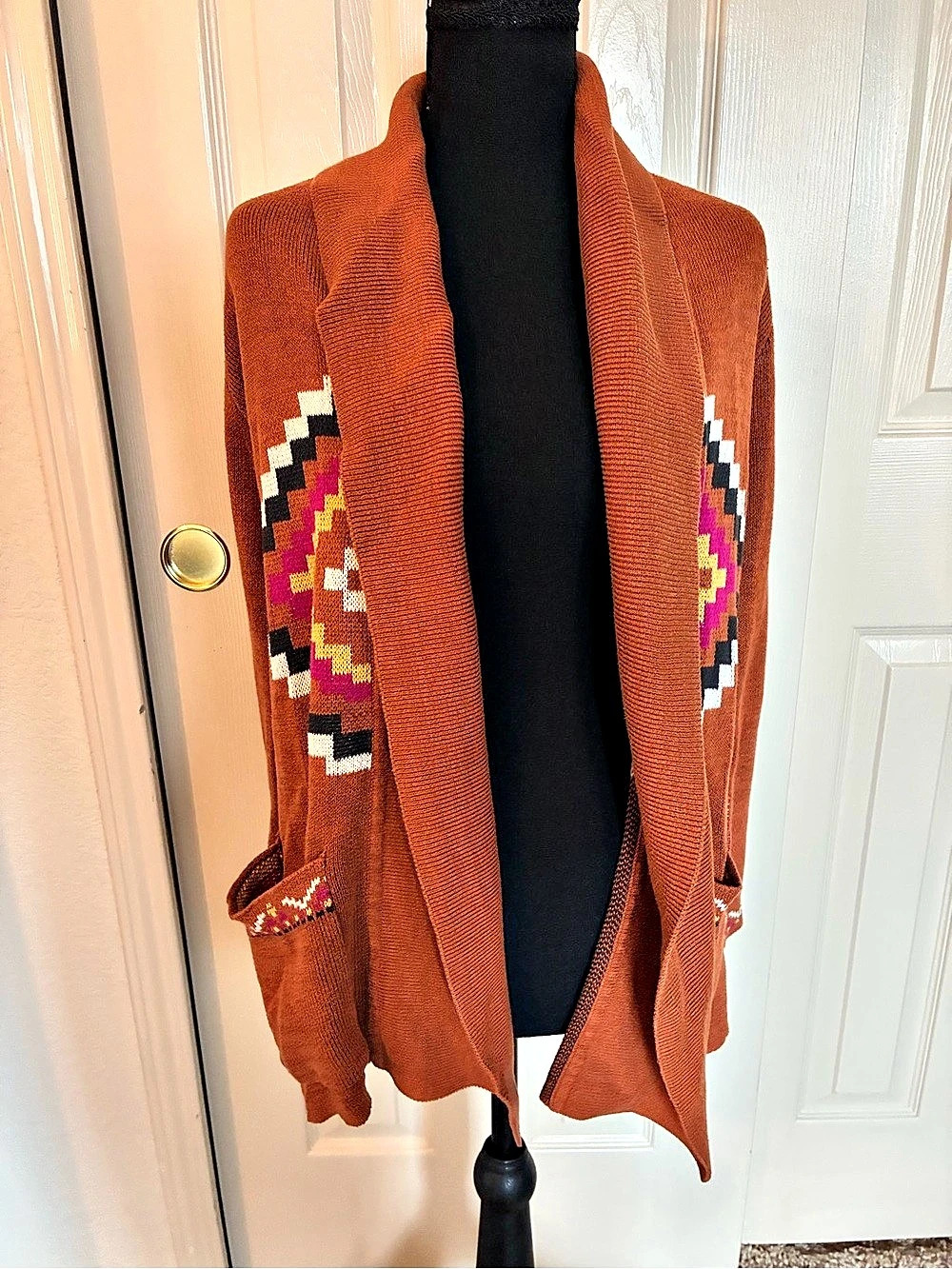 Billabong Geometric Open Front Cardigan Brown Size Small Like New